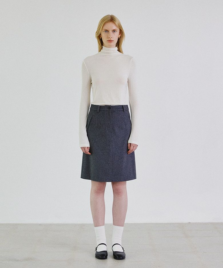 Wool blended Mid Skirt (Gray)