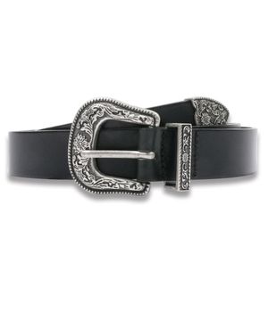 Flower Western cowhide belt in Black