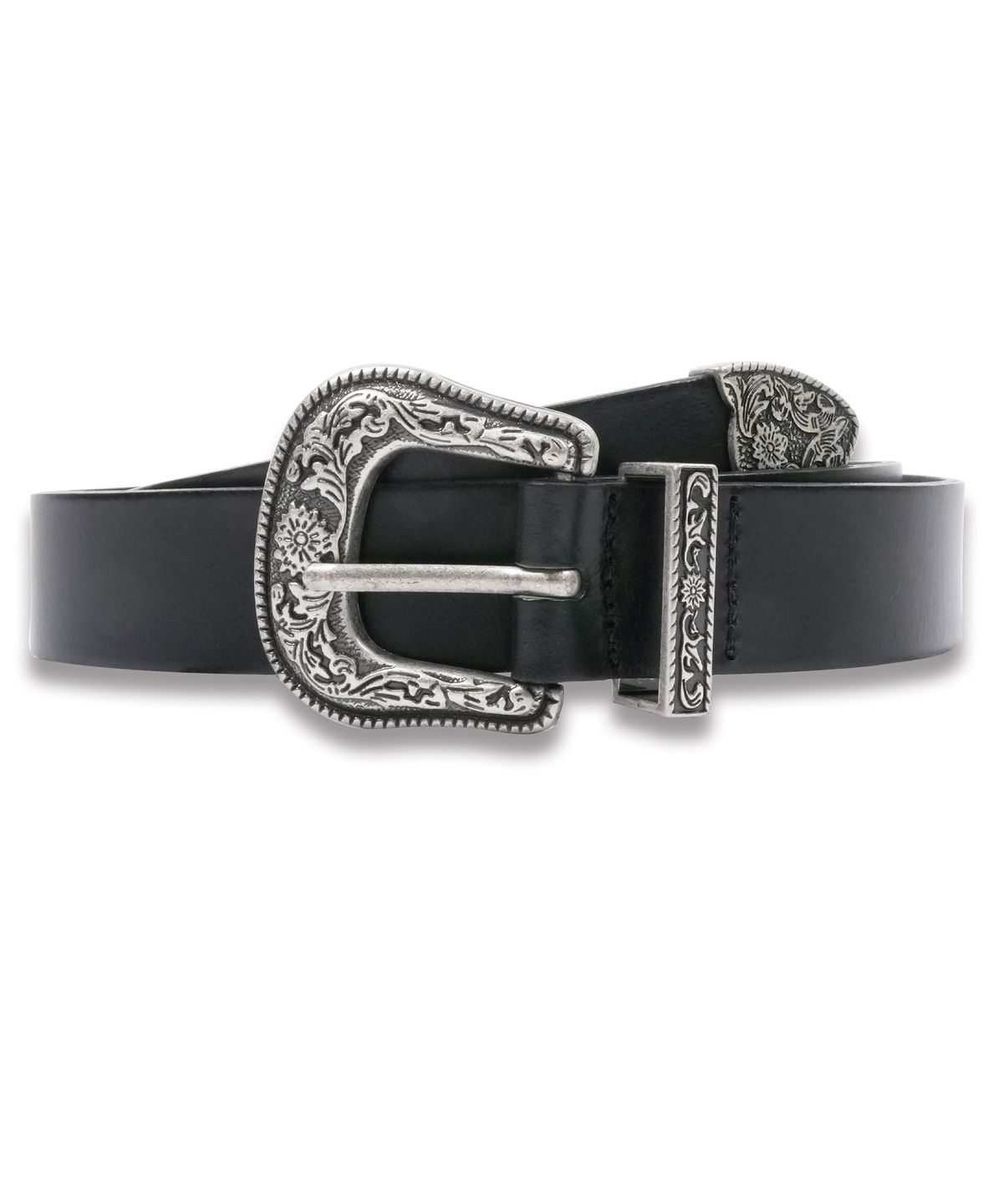 도프셉(DOFFSEPT) Flower Western cowhide belt in Black