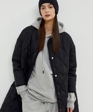 웨이브 오버핏 롱자켓 - 블랙