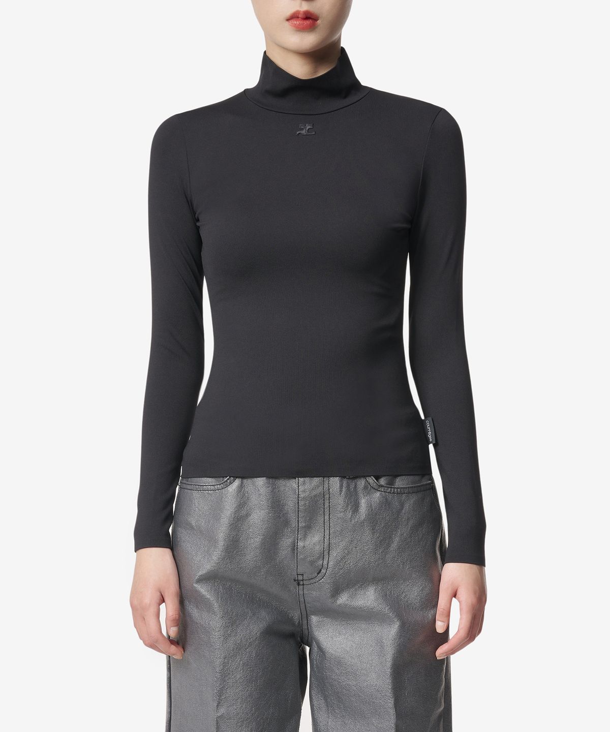 꾸레쥬(COURREGES) 테크노 모크넥 롱슬리브 탑 - 블랙 / 323JTO182JS00169999