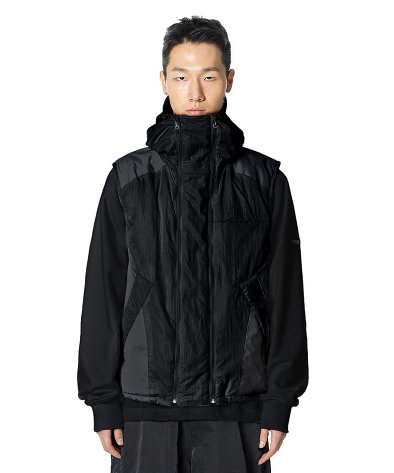 Double Zip Hoodie Vest Jacket (BLACK)