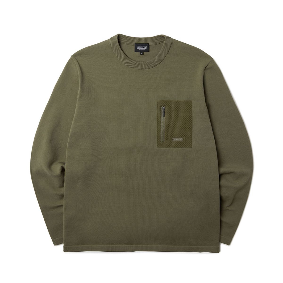 브롬톤 런던(BROMPTON LONDON) COMMUTER MESH POCKET ROUND SWEATER - OLIVE (P233MKT110)