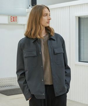 남성 레더 히든 단작 셔켓 (BLACK) (HZ9LE11-39)