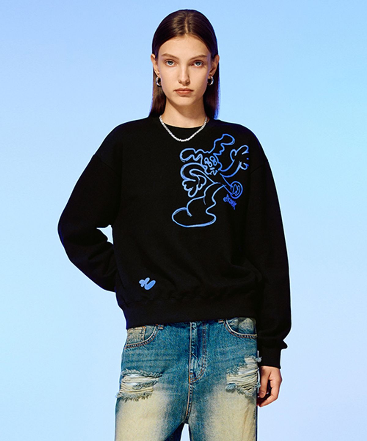 앤커버(NCOVER) DANCING LINE MOTION SWEATSHIRT-BLACK