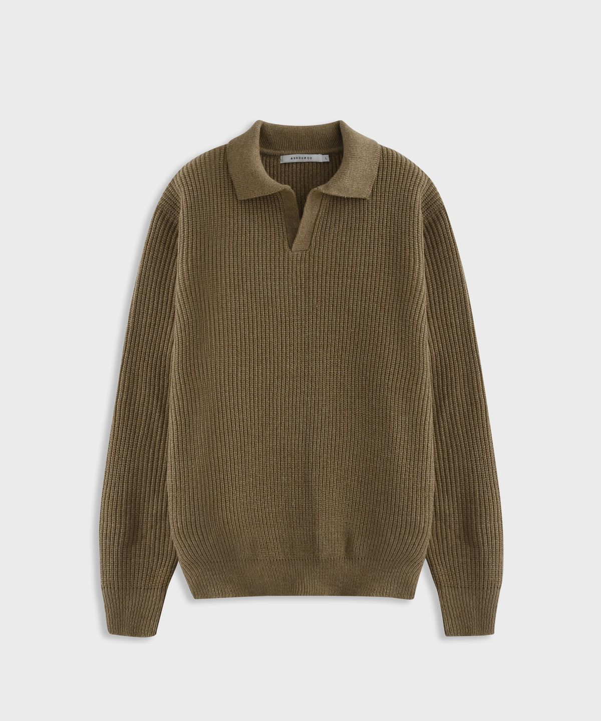 애쉬아워(ASHOUR) Open Collar Mixed Knit Brown