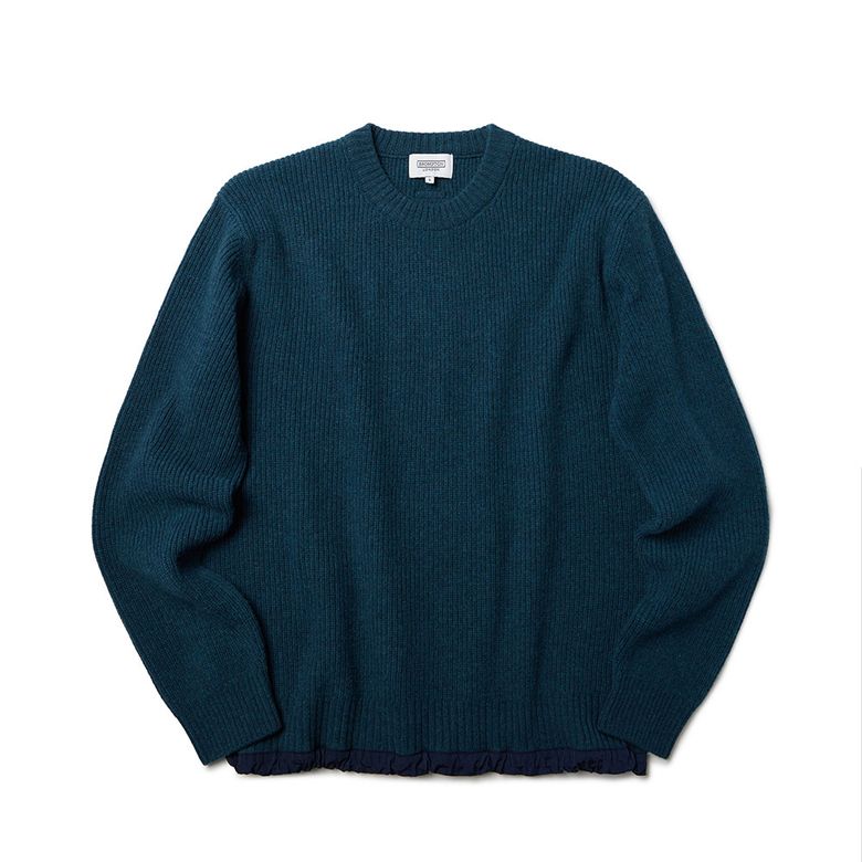 WOVEN HEM STRING ROUND SWEATER - TEAL GREEN (P234UKT224)