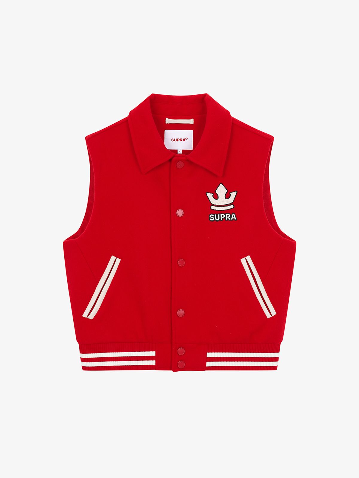 수프라(SUPRA) BAYC 여성 울 오버핏 바시티 베스트(RED)