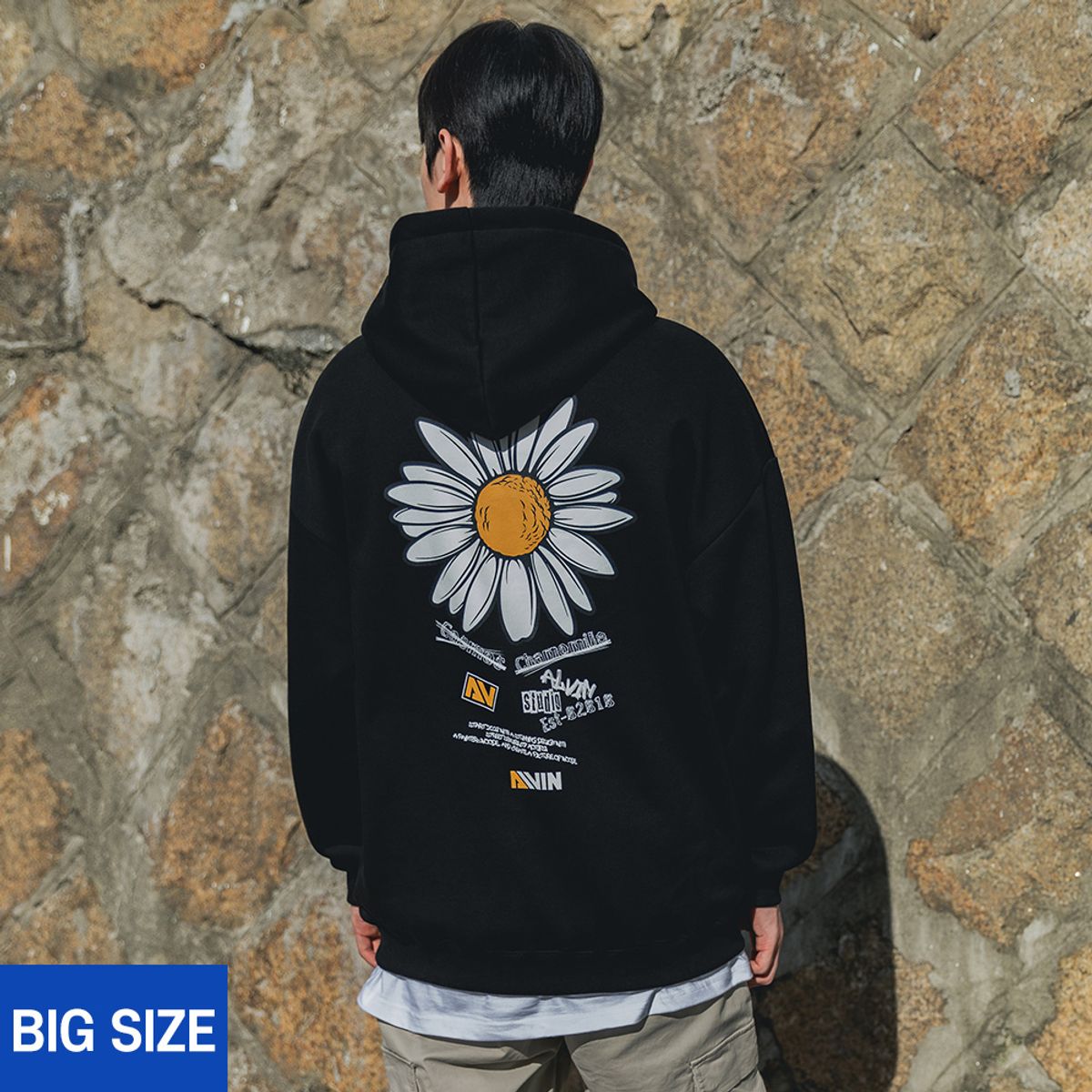 앨빈클로(ALVINCLO) [빅사이즈] 2XL~4XL 카모마일 오버핏 후드티 BE5689 (3 COLOR)
