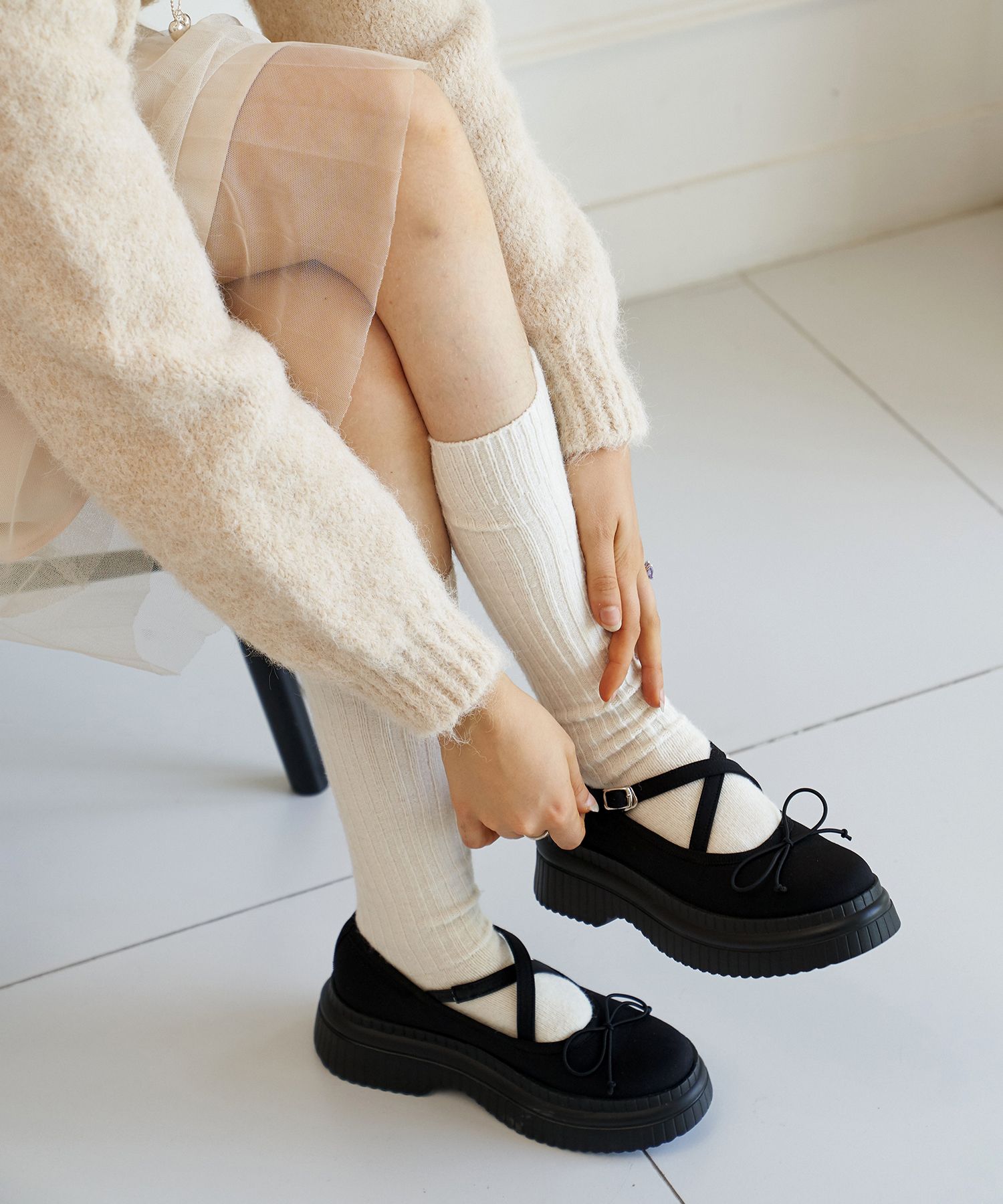 MUSINSA公式 | SPUR Charlie Ribbon Mary Jane Platform Loafer 5cm