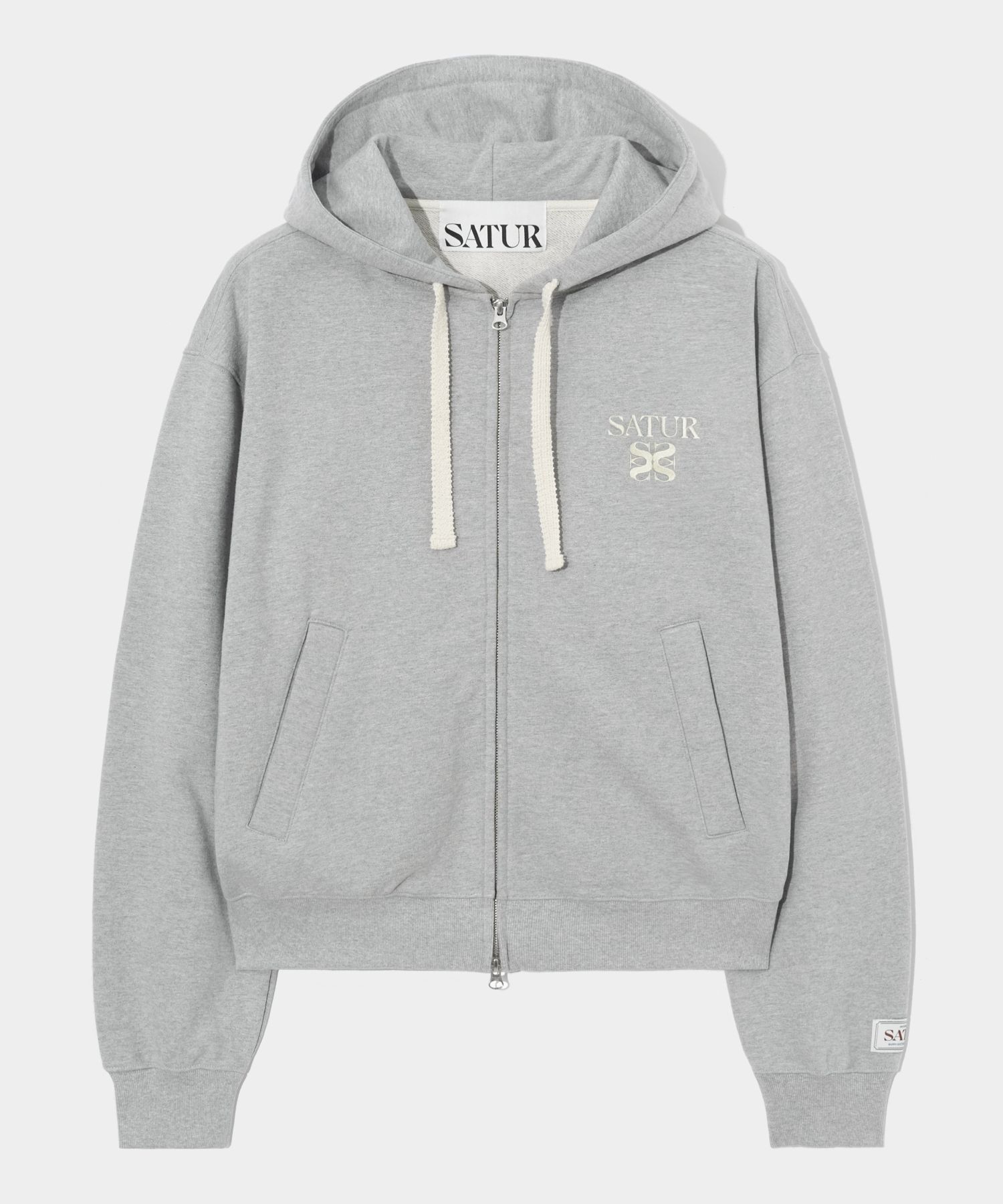 パーカー・フーディ SATUR Classic Letter Logo Hooded T-Shirt Melange Ivory MUSINSA | SATUR Classic Logo Hooded Zip-Up Melange Gray