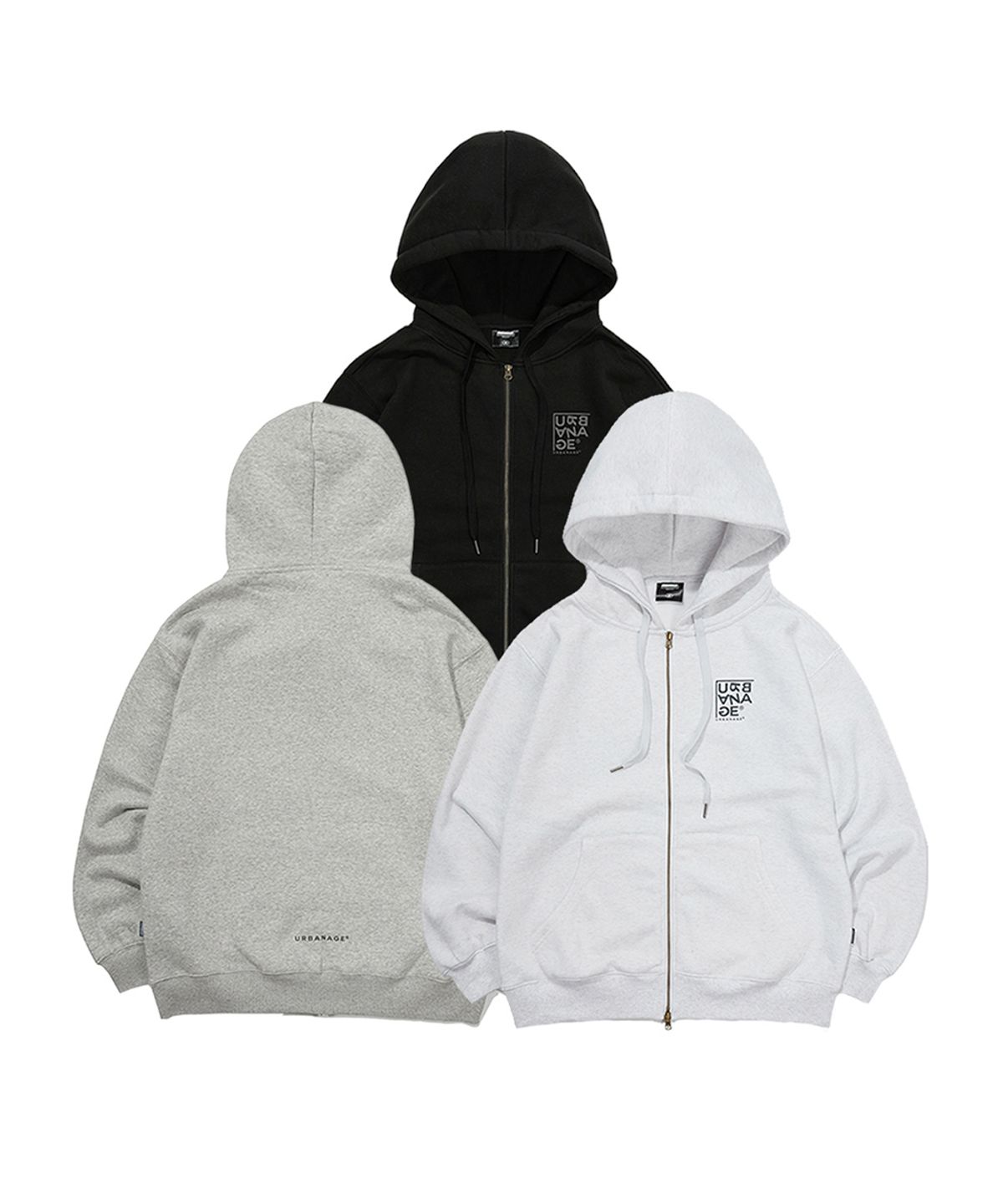 어반에이지(URBANAGE) [2PACK] 로고 프린트 후드 집업 (3 Color)