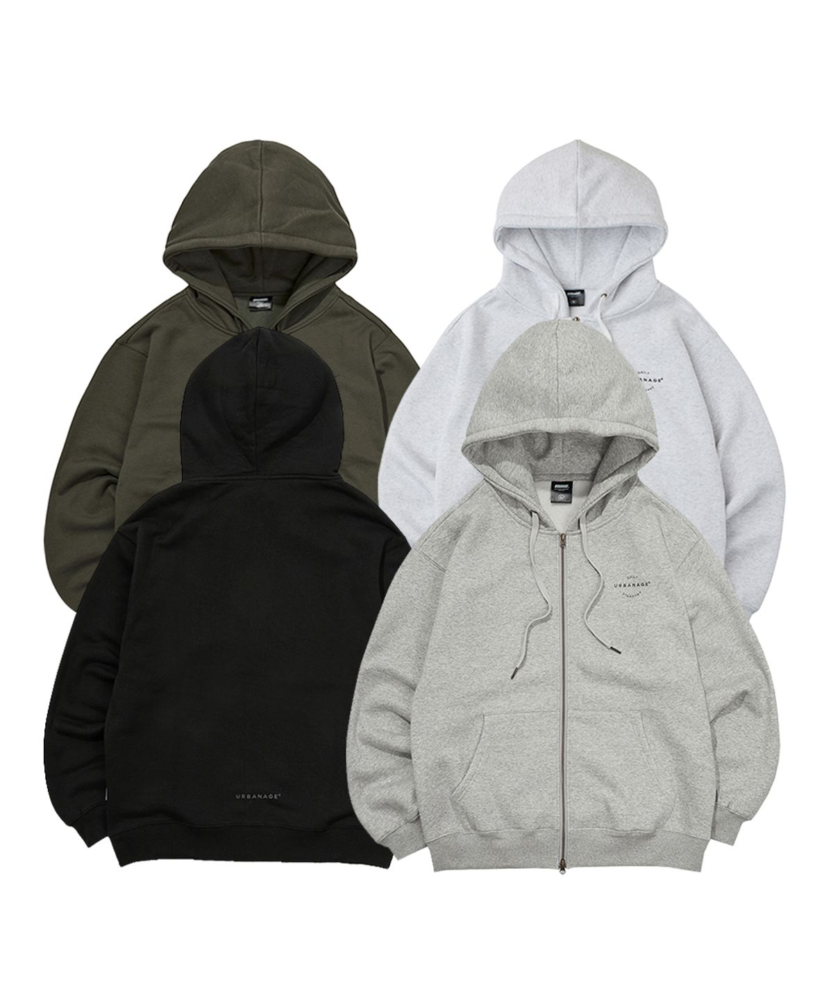 어반에이지(URBANAGE) [2PACK] 데일리 스탠다드 후드 집업 (4 Color)