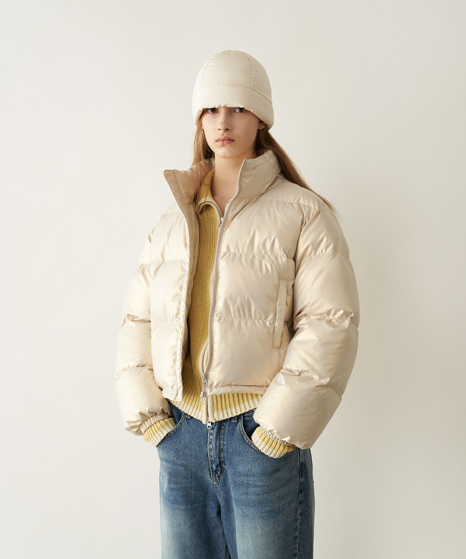 oro Glossy Crop Puffer Padding/韓国 ショートダウン ペディン