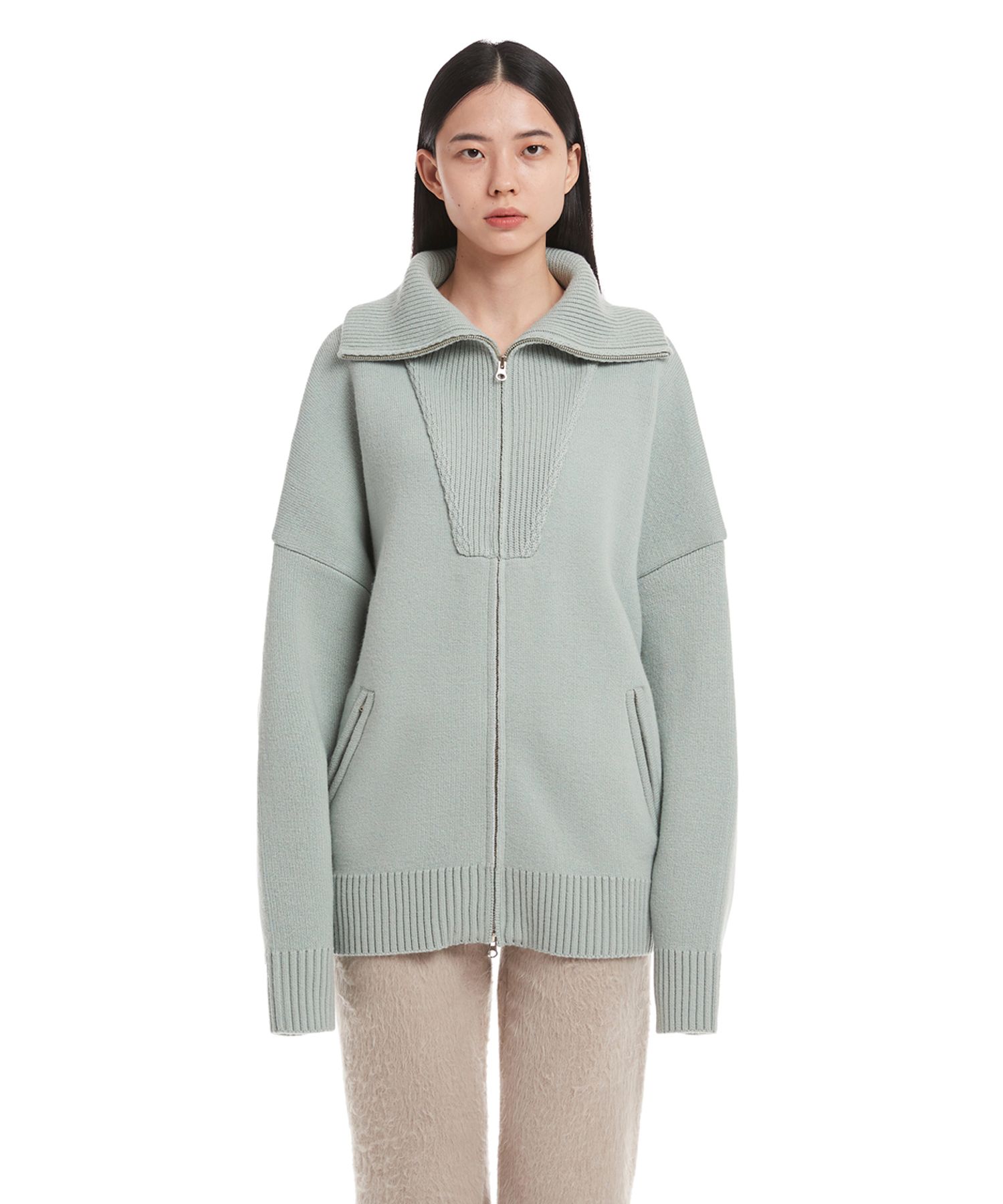 MUSINSA | TRUNK PROJECT Mint Turtleneck Zip-Up Knit Cardigan