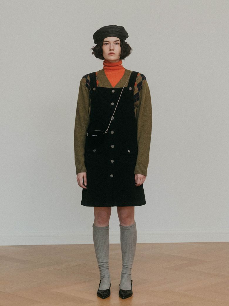 Corduroy Suspender Dress (Black)