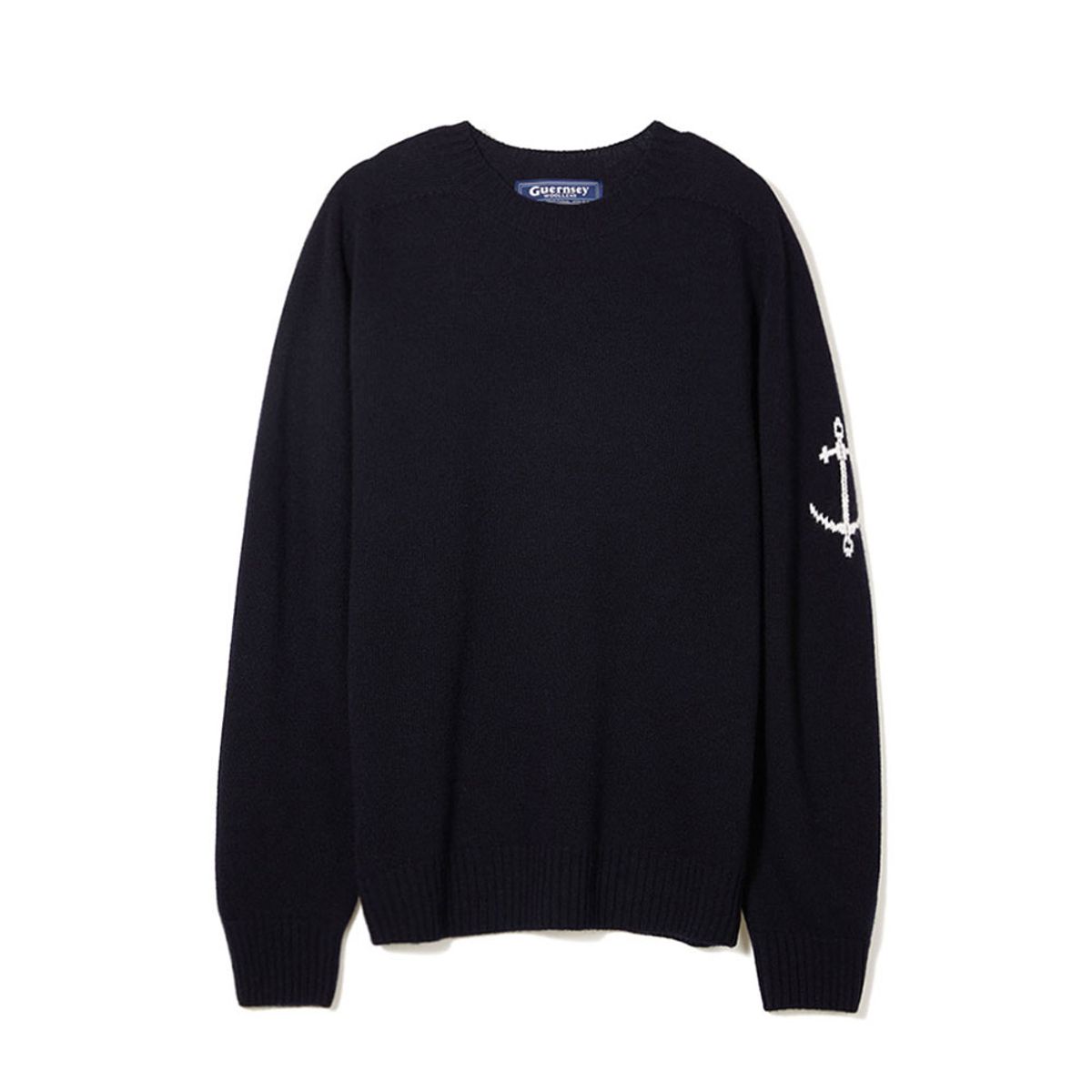 건지 울른스(Guernsey Woollens) 홀가먼트 메리노 울 스웨터 - 네이비