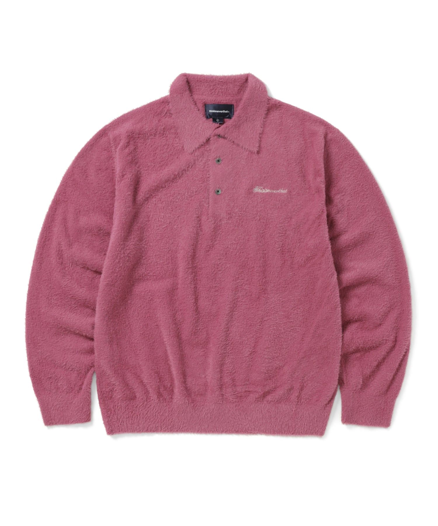 さらに100円引き◆thisisneverthat◆Script Shaggy Knit Polo Cable Knit Zip Polo - thisisneverthat®