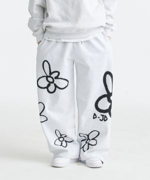 플라워 스프레이 스토퍼 와이드 밴딩 팬츠 (라이트그레이)