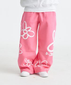 플라워 스프레이 스토퍼 와이드 밴딩 팬츠 (핑크)