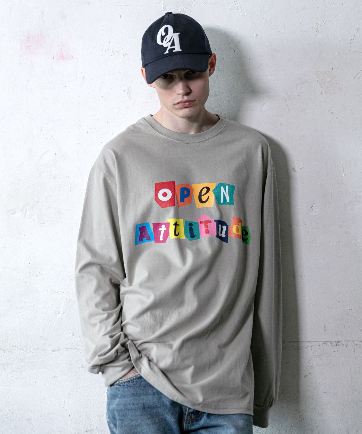 오픈 에티튜드(OPEN ATTITUDE) MULTI COLOR LONG SLEEVE-GREEN GRAY(멀티컬러 긴팔티-그린 그레이)