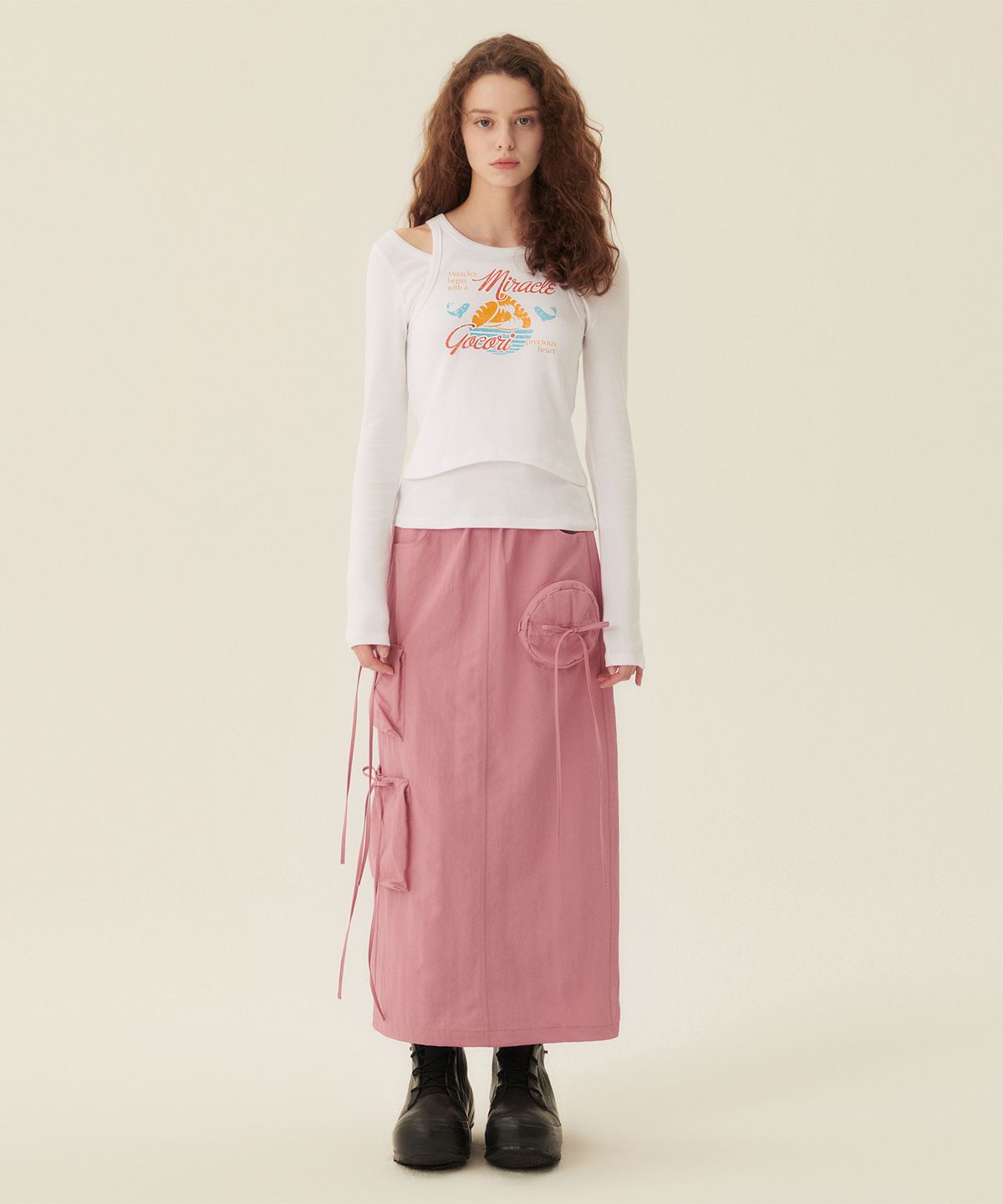 고코리(GOCORI) RIBBON CARGO SKIRT - PINK 리본 카고스커트