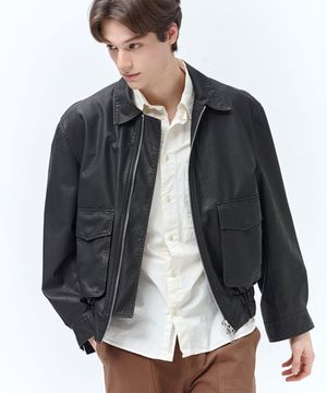 비건레더 빈티지 워싱 레더 자켓
