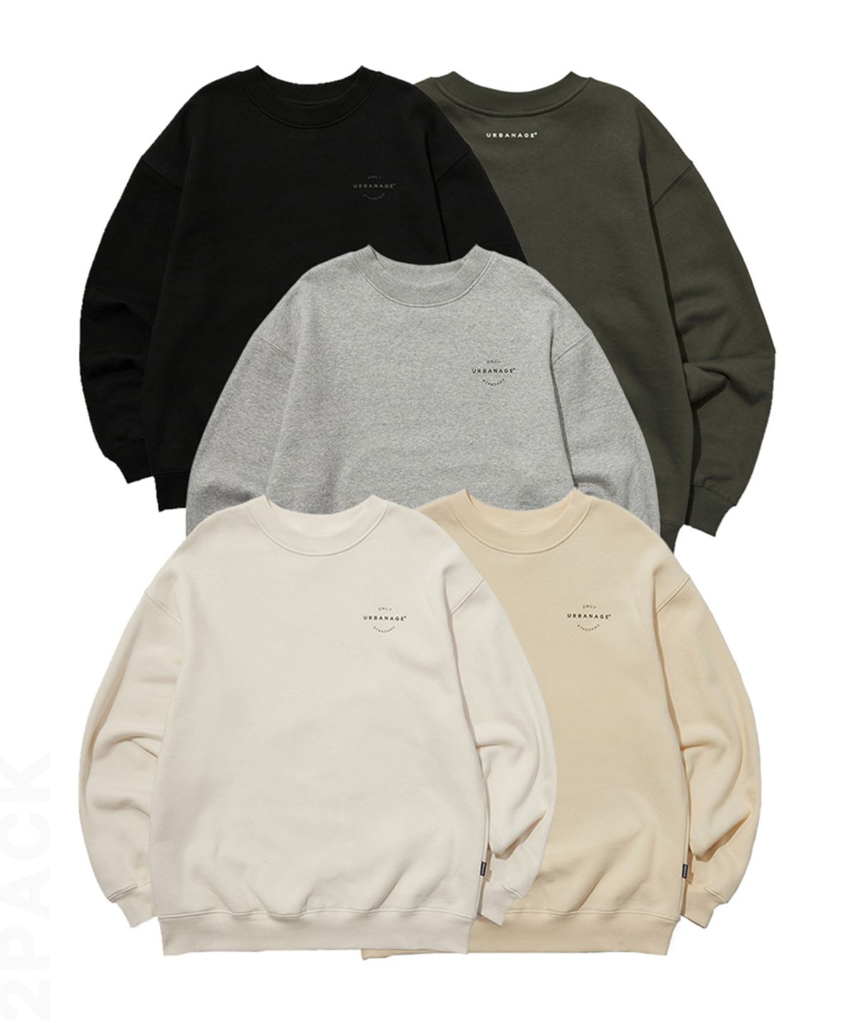 어반에이지(URBANAGE) [2PACK] 데일리 스탠다드 오버 맨투맨 (5 Color)