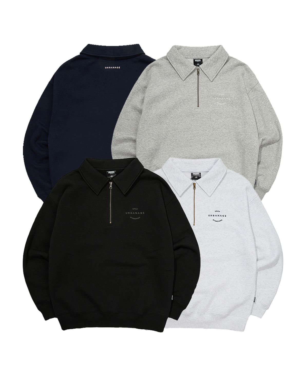 어반에이지(URBANAGE) [2PACK] 데일리 스탠다드 하프집업 (4 Color)