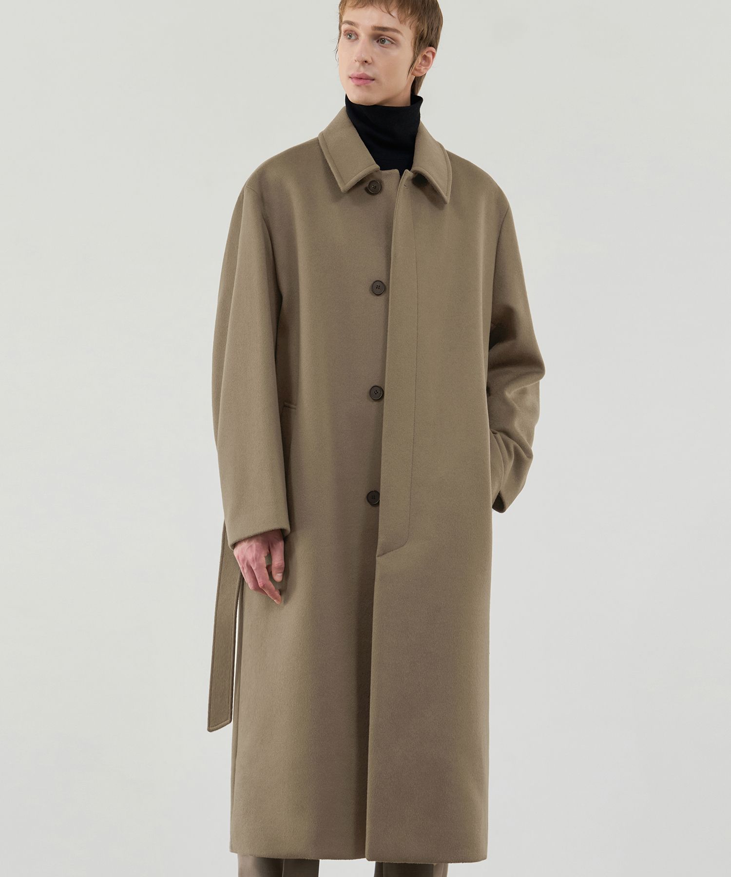 MUSINSA公式 | DRAW FIT Premier Pure Cashmere Balmacan Coat [MOCHA]