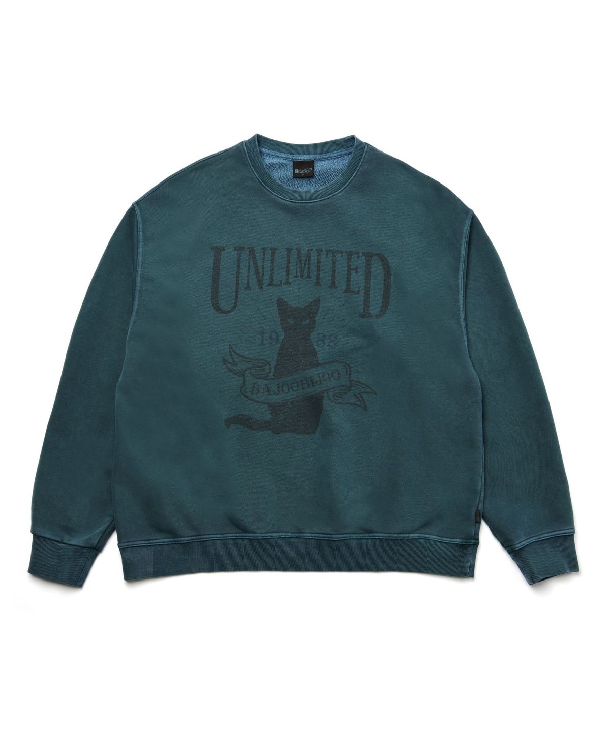 바쥬비쥬(BAJOO BIJOO) Unlimited Cat Pigment Sweatshirt [Blue Green]