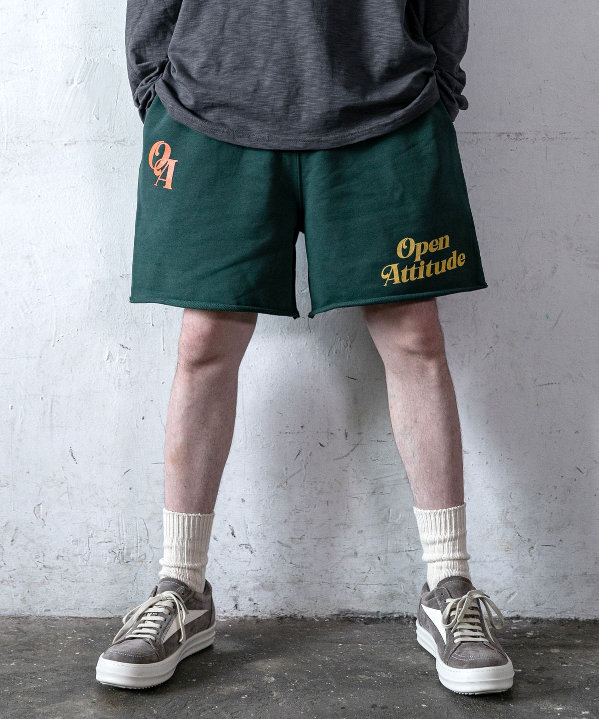 오픈 에티튜드(OPEN ATTITUDE) OA LOGO HALF PANTS-BLUE GREEN(O.A 로고 하프팬츠-청록)