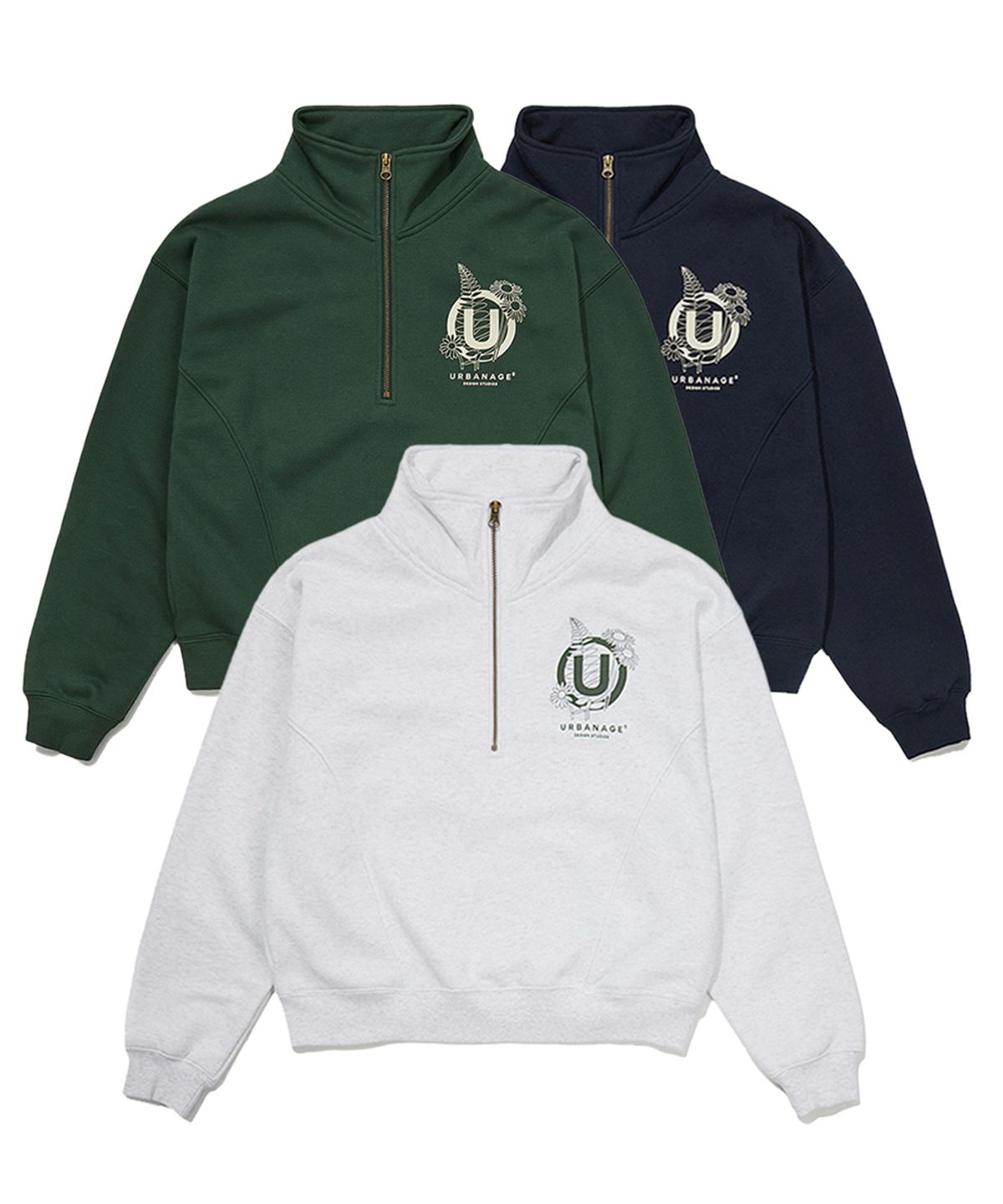 어반에이지(URBANAGE) [2PACK] 플라워 W 하프집업 (3 Color)