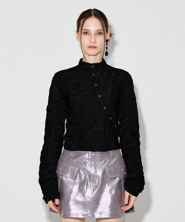RIRI WRIGGLY SHIRRING TOP_BLACK