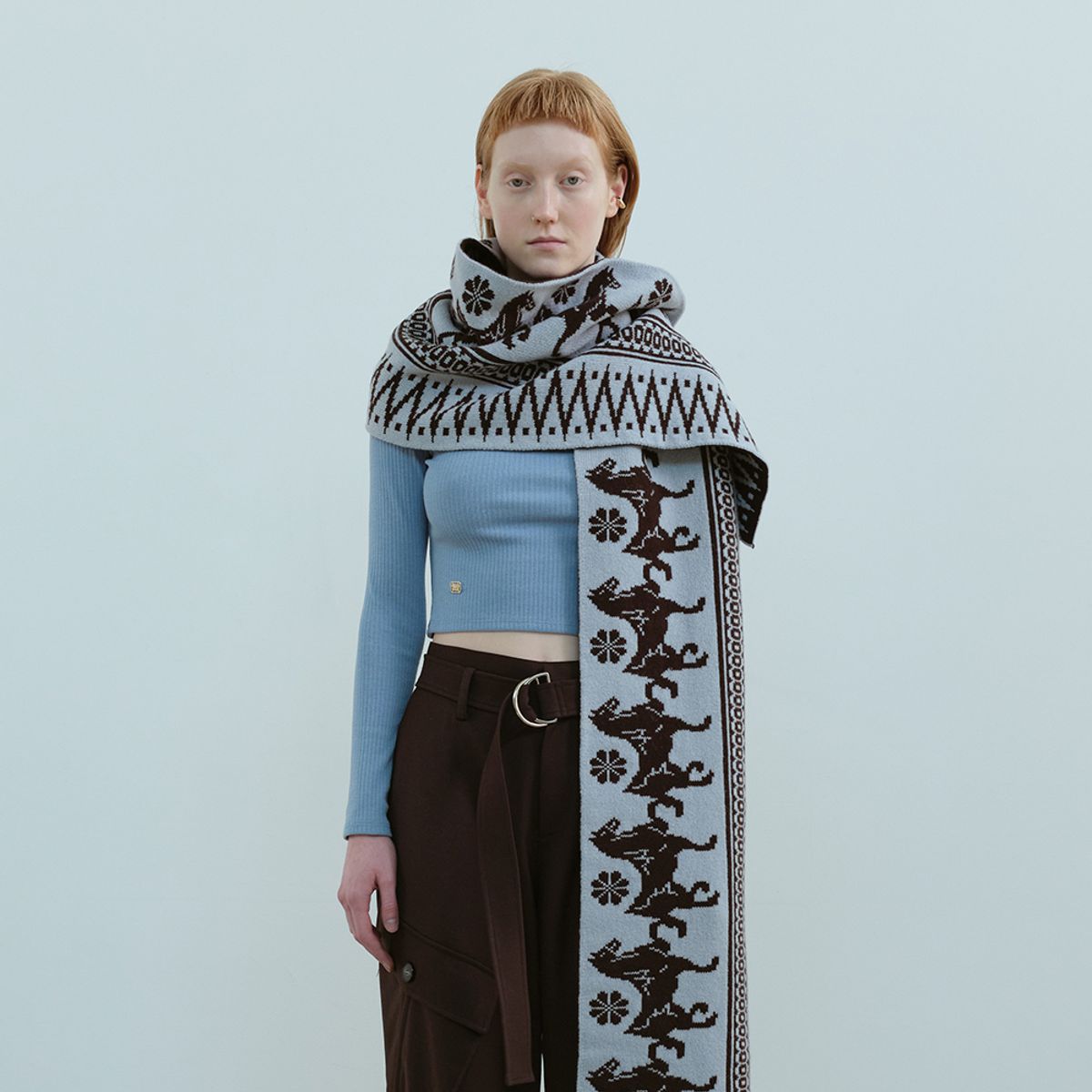 문스워드(MOONSWARD) BLUE & BROWN CLASSIC PATTERN MUFFLER
