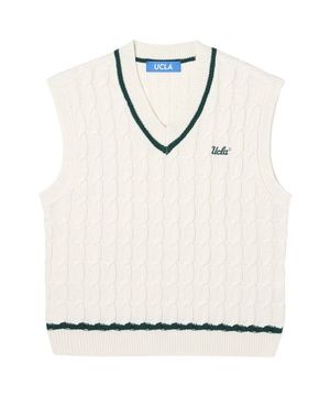 립배색 브이넥 케이블 베스트[IVORY](UZ9VE01_22)