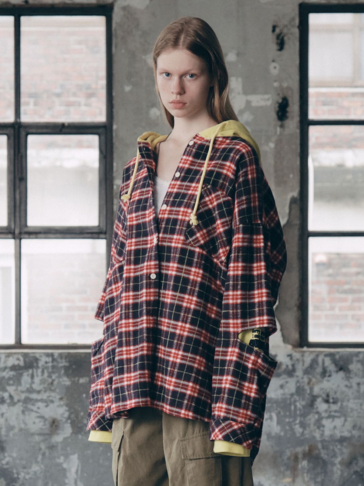 에즈이프 캘리(ASIF CALIE) HOODIE LAYER CHECK SHIRT PURPLE