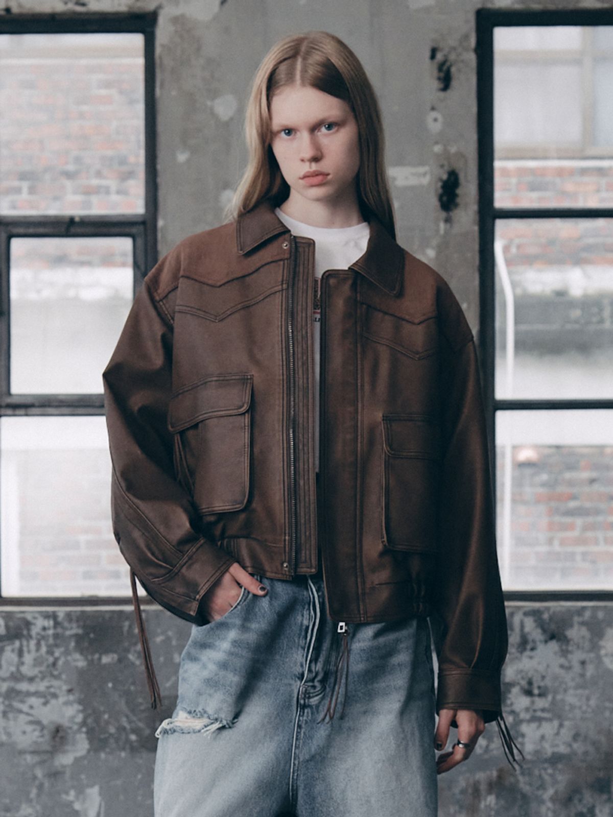에즈이프 캘리(ASIF CALIE) TASSEL LEATHER JACKET BROWN