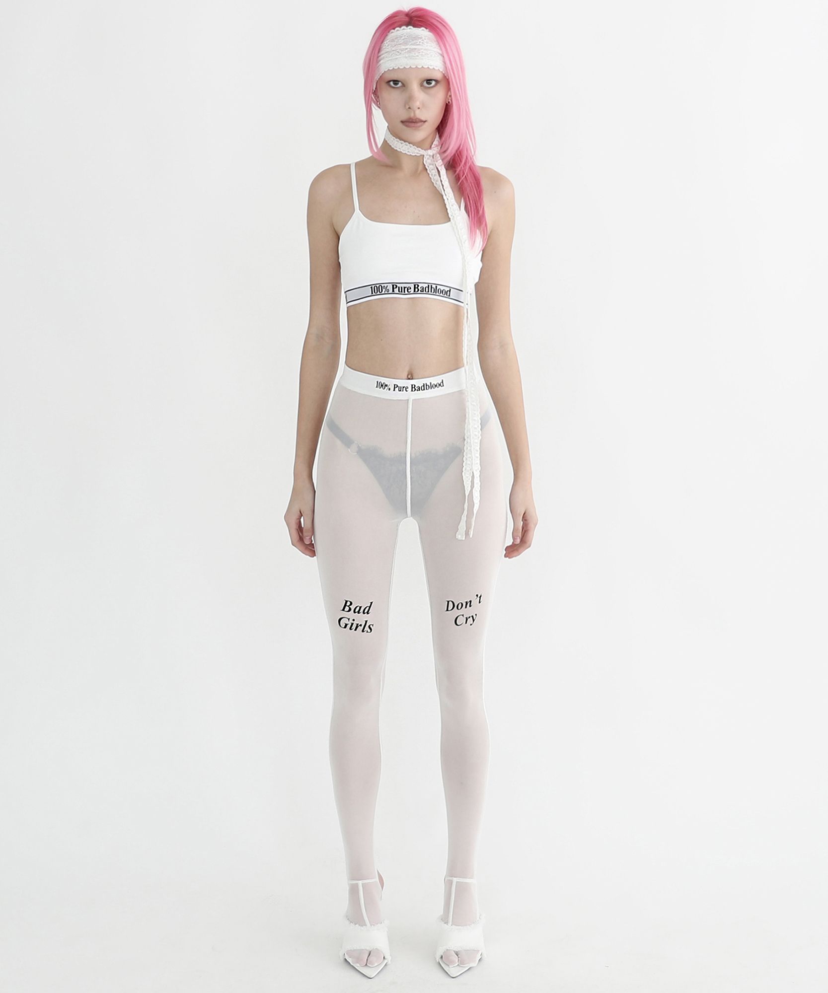 MUSINSA | BADBLOOD Don't Cry Mesh Tights Pants - White