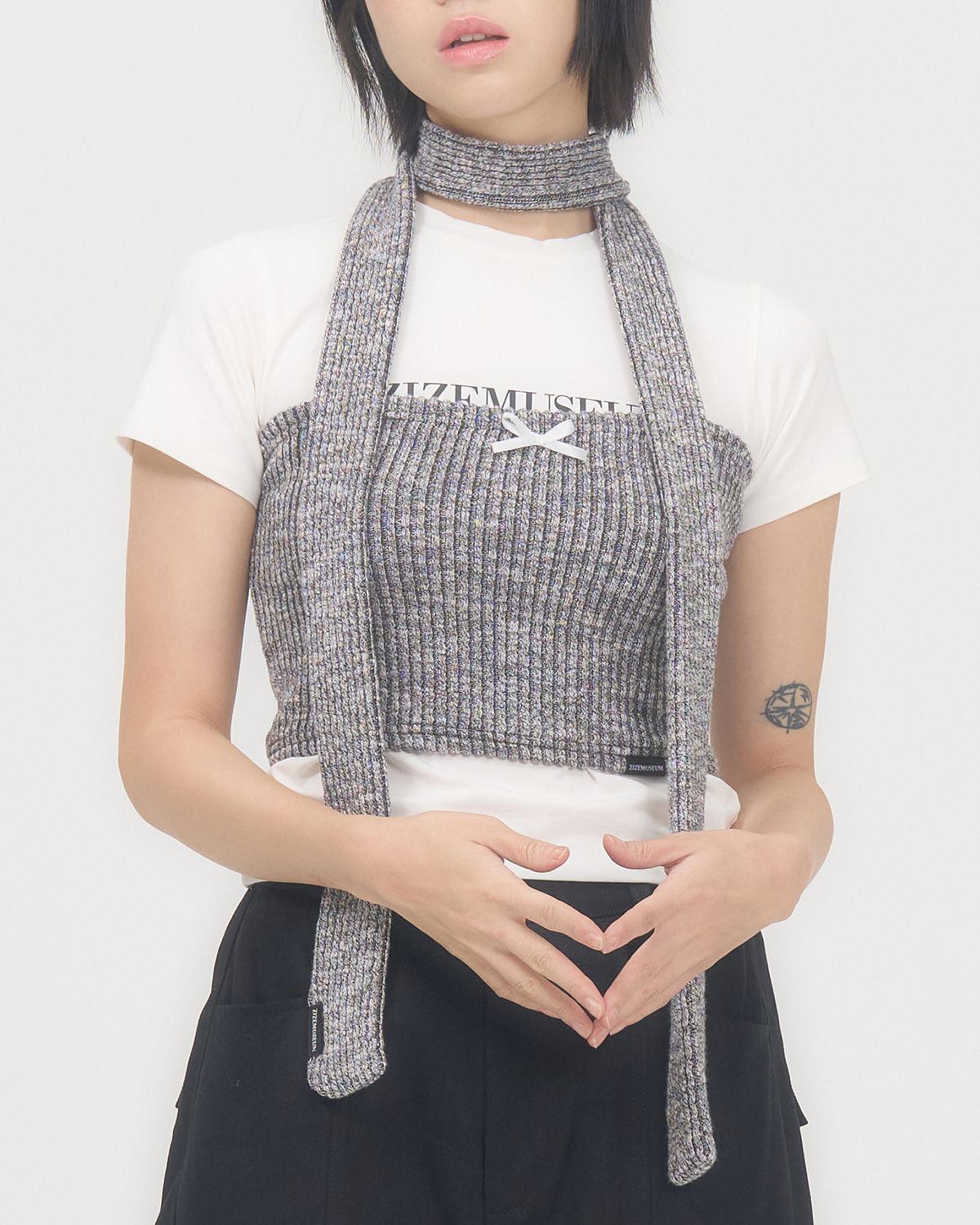지제뮤지엄(ZIZEMUSEUM) RIBBON KNIT TUBE TOP (MELANGE GRAY)