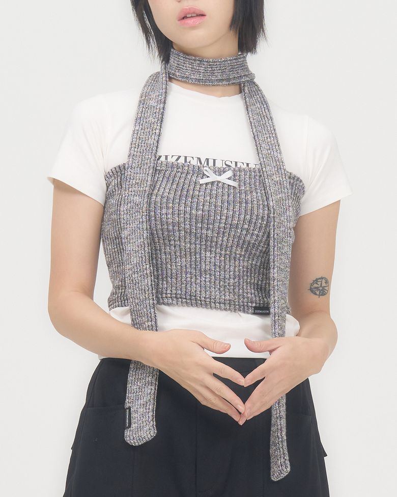 RIBBON KNIT TUBE TOP (MELANGE GRAY)