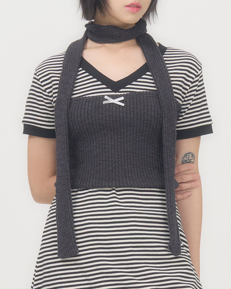 RIBBON KNIT TUBE TOP (CHARCOAL)