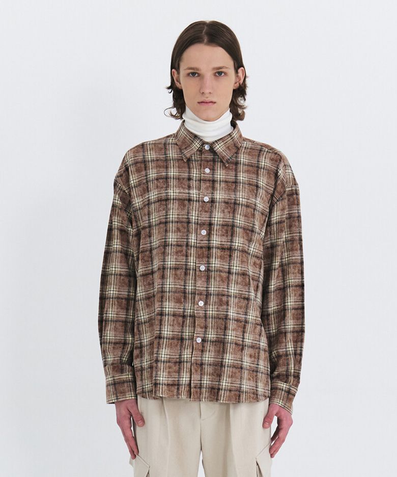 ACID COTTON OVERSIZE CHECK SHIRTS - BROWN