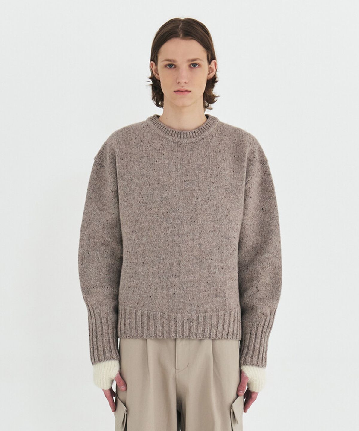 윈더(WINDER) MODIFIED WOOL KNIT SWEATER - MELNANGE TAUPE