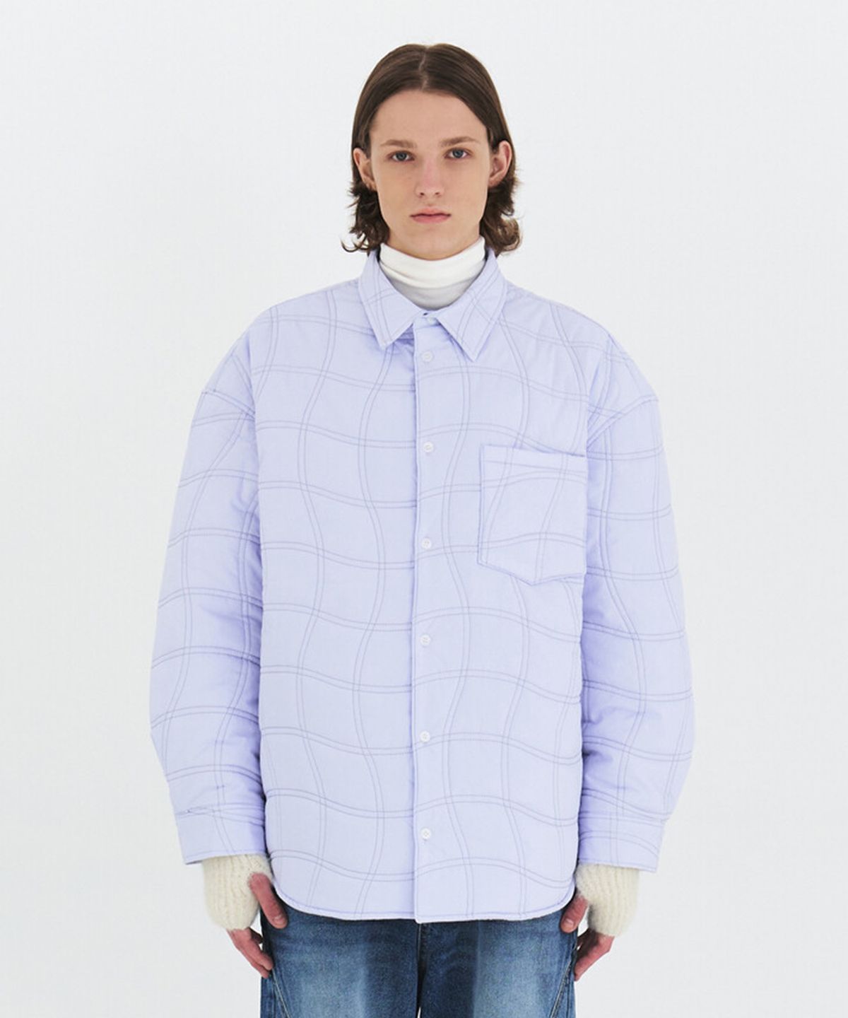 윈더(WINDER) WOBBLE QUILTING PADDED SHIRTS PARKA - LIGHT BLUE