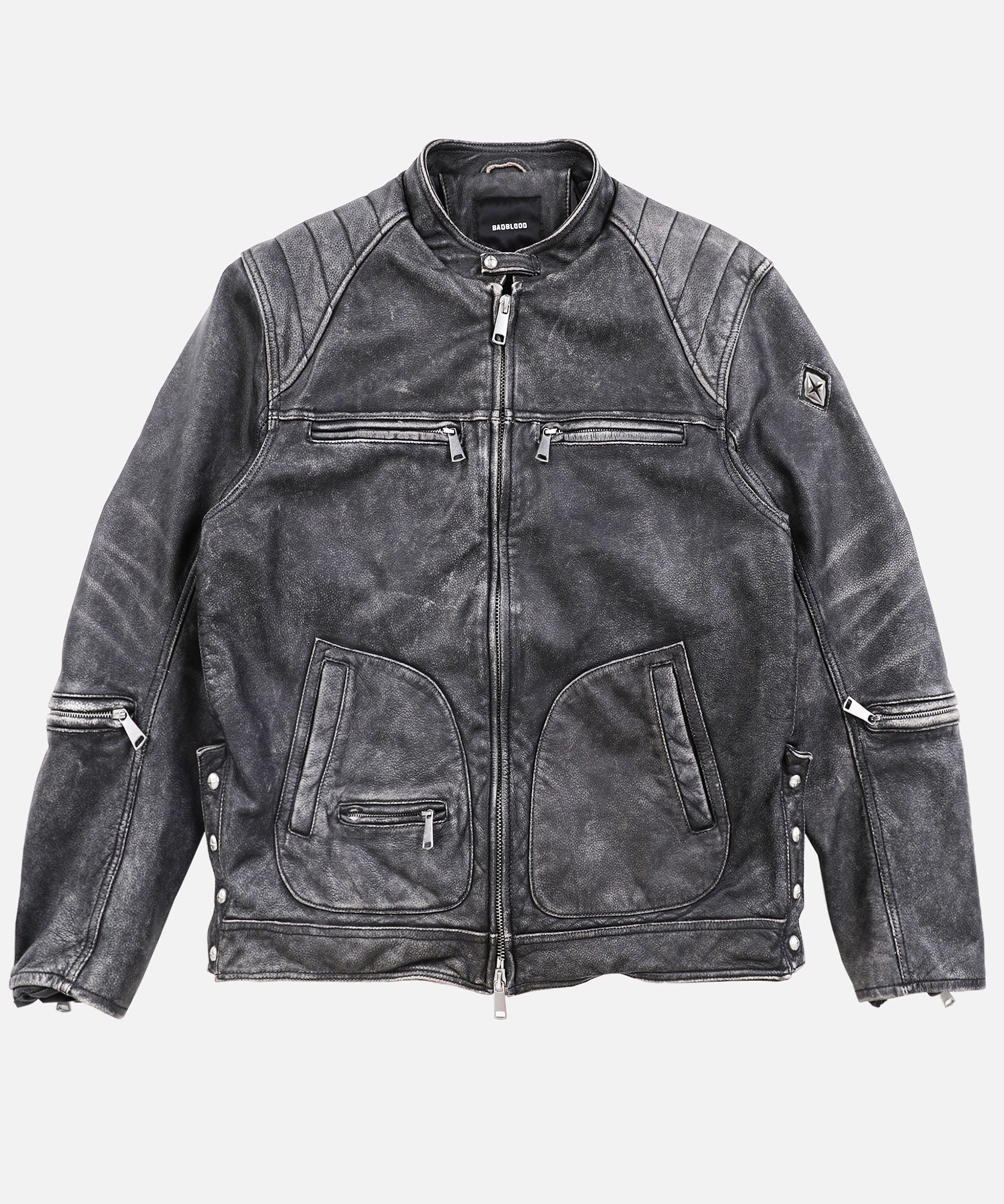 ★韓国人気★BADBLOOD★Cracked Leather Racing Jacket MUSINSA | BADBLOOD Cracked Leather Racing Jacket - Smokey Black