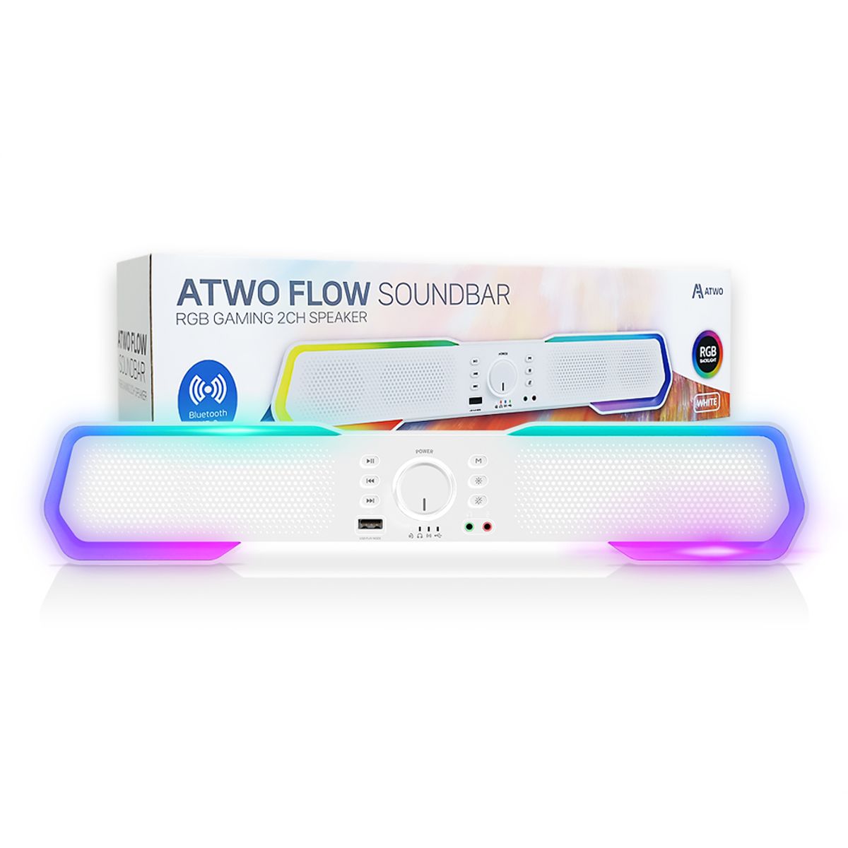 에이투(ATWO) 플로우 사운드바 블루투스 5.3 RGB 레인보우 게이밍 PC 컴퓨터 스피커 - 후기 | 무신사
