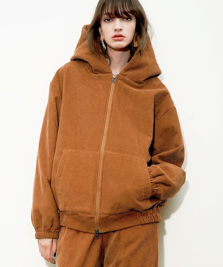 코튼 코듀로이 오버사이즈 집업 후드[Brown(UNISEX)]_UTO-FH92