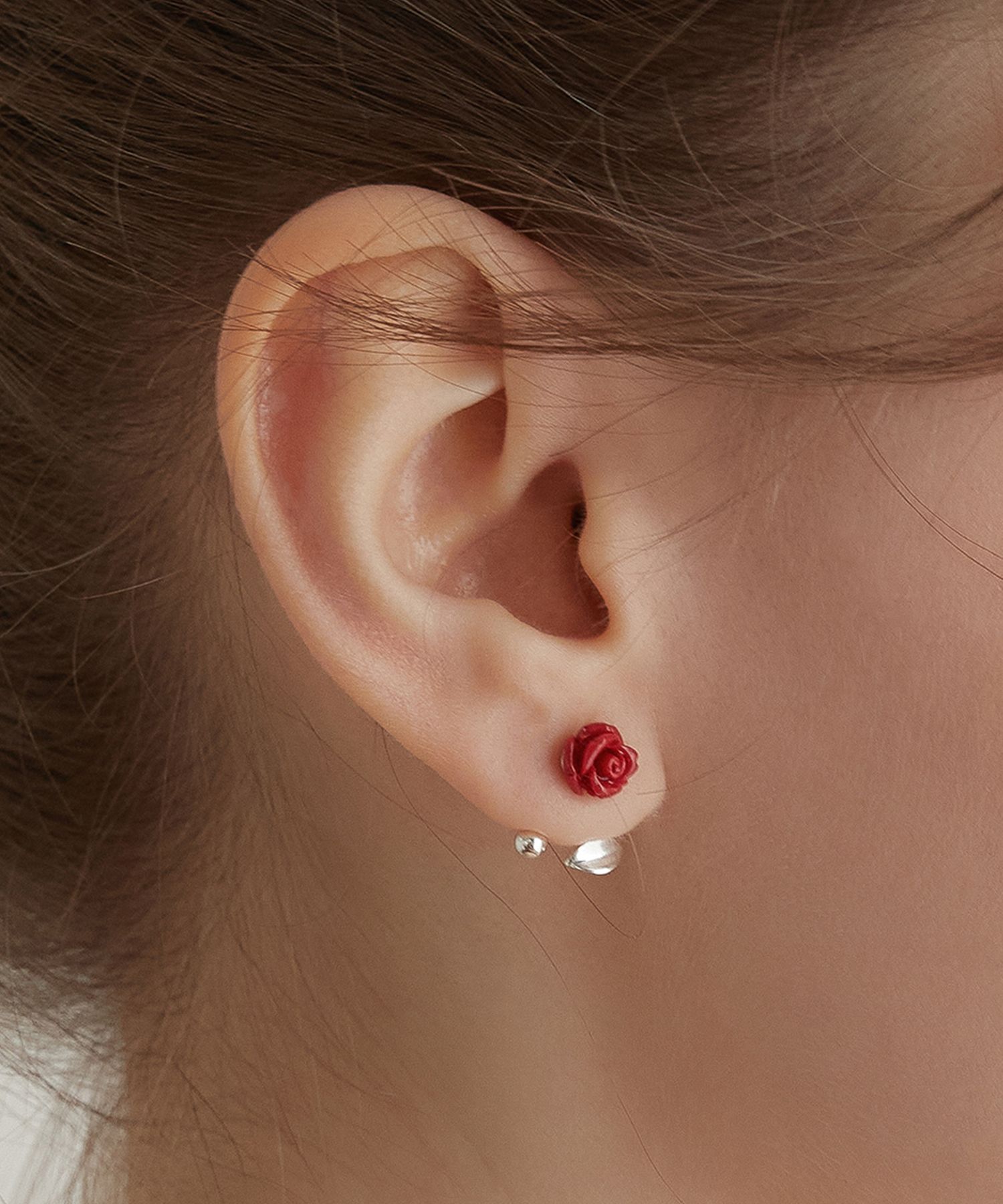☆TATIANA☆ Silver 925 Rose and Heart Ear Jacket Earrings EC MUSINSA | TATIANA (Silver 925) Standard Rose Ear Jacket