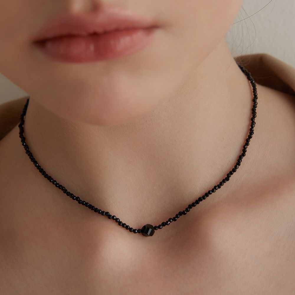 MUSINSA | TATIANA (Silver 925) Black Cube Beads Necklace NZ2136